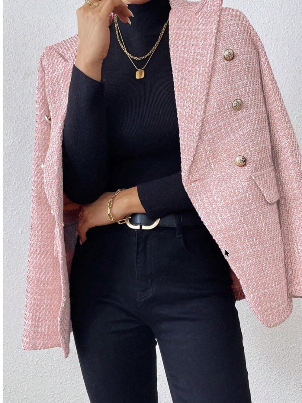 Classic Tweed Double Button Blazer Jacket - Picture 3 of 10